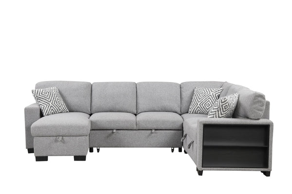 English Elm Cairo Modern Sectional Sofa With Pullout Sleeper, Storage, Usb Ports & Bookcase Armrests In Gray B009S01663