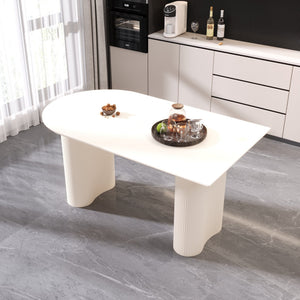 English Elm 63" Modern Cream Mdf Dining Table With Irregular Side Table - Seats 4-8, Elegant Design & Easy Care W2189S00753