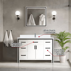 English Elm White 48" Bath Vanity with White Quartz Top, Chrome Faucet & 34" Mirror — Durable Scratch-Resist Finish B2731S01345