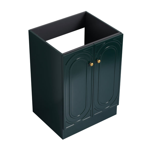 English Elm 24" Freestanding Bathroom Vanity with Integrated Basin Design, Adjustable Shelf & 3 Metal Handles, Eco Plywood Finish Dark Green W999P241071