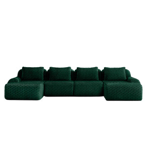 English Elm 146" U-shaped Modular Sectional Flannelette Sofa with Ottoman for Spacious Living Rooms Green W714S01530