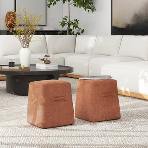 English Elm Jennifer Taylor Home - Clyde 14" Tapered Square Upholstered Ottoman in Spice Fleece Teddy Fabric — Compact Cozy Footrest and Seat Orange B2719P269257