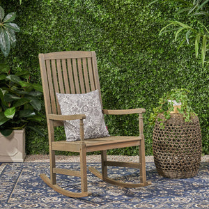 English Elm Christopher Knight Home® - Acacia Outdoor Porch Rocking Chair – Durable Acacia Hardwood, Rustic Slat Design, Smooth Rocking Motion Grey 65490.00GRY