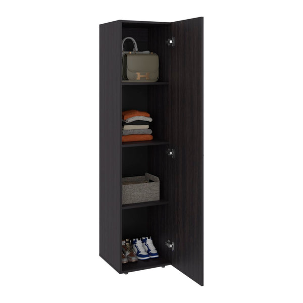 English Elm Deftones Tall Narrow Wenge Cabinet Four Shelves Slim Floor to Ceiling Bedroom Storage B128P485409