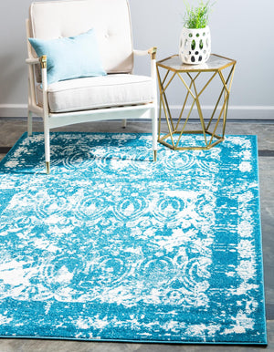 Unique Loom Rosso Vivaldi Machine Made Border Rug Blue, Ivory 9' 0" x 12' 2"