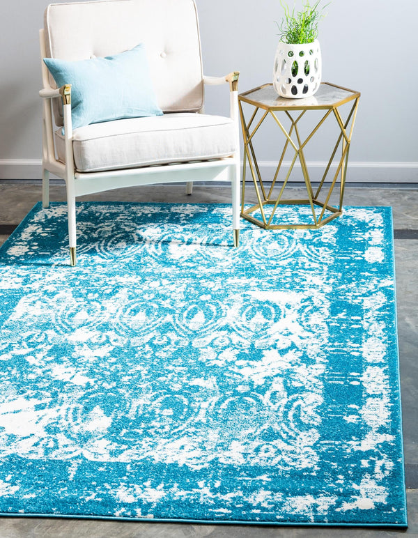 Unique Loom Rosso Vivaldi Machine Made Border Rug Blue, Ivory 9' 0" x 12' 2"