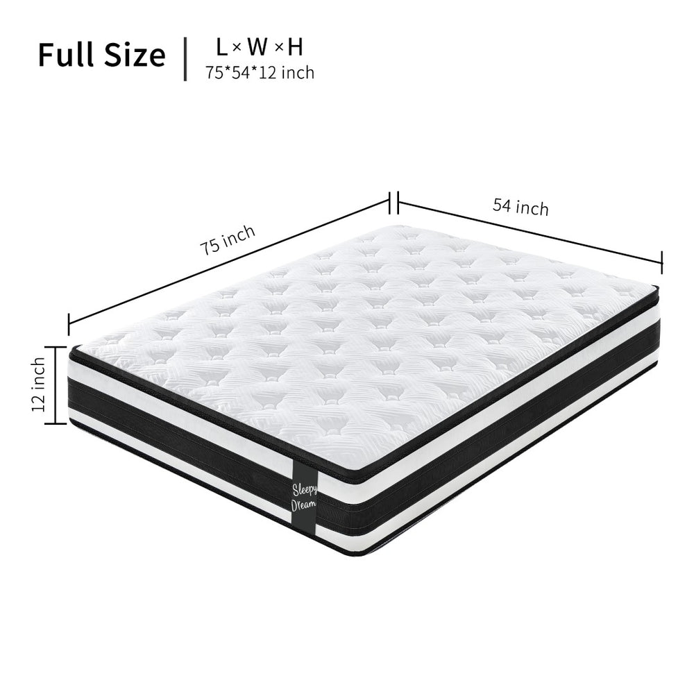 English Elm 12 Inch Full Hybrid Mattress Euro Top Pocketed Coil Memory Foam Medium Firm Support W3017P301128