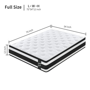 English Elm 12 Inch Full Hybrid Mattress Euro Top Pocketed Coil Memory Foam Medium Firm Support W3017P301128