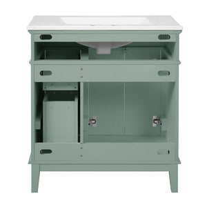 English Elm 30" Freestanding Bathroom Vanity Ceramic Sink Soft Close Cabinet Gray Wood Frame Light Green N729P427118F