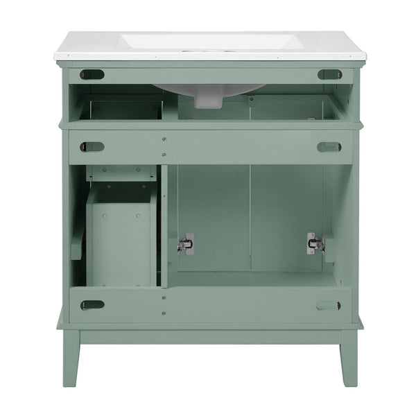 English Elm 30" Freestanding Bathroom Vanity Ceramic Sink Soft Close Cabinet Gray Wood Frame Light Green N729P427118F