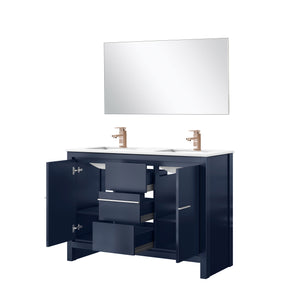 English Elm Navy Blue Double Bath Vanity With Cultured Marble Top & Rose Gold Faucet Set For Elegant Spaces B2731S01708