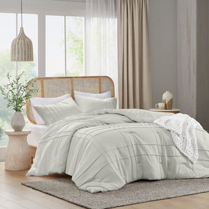 JLA Home Comfort Spaces - Soft Washed Pinch-Pleat Comforter Set with Textured Microfiber, Lightweight Loft & Year-Round Warmth Silver AM10-0448