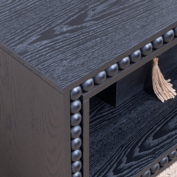 English Elm Black Beaded Edge Coffee Table | 47.6" Rectangular Matte Black Center Table with Open Shelf, Farmhouse Charm and Durable Crafted Trim W2729P309448