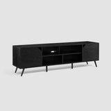 Noah 70" Mid-Century Modern TV Stand - Sleek Black Storage Console with Adjustable Shelves & Cubbies