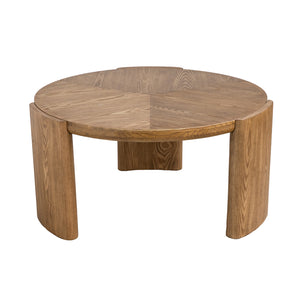 English Elm D32x16.5" Round Coffee Table with Sculptural Curved Legs, Brown Ash Veneer, Classic Architectural Charm W2078P370377