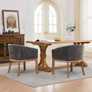 English Elm Mid Century Barrel Accent Chair Chenille Upholstery Rubberwood Legs Dining Room Gray W1143P449341