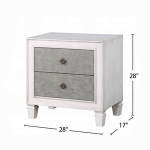 English Elm Two-tone 3-Drawer Nightstand with Round Tapered Legs, Spacious Storage & Weathered Oak Fronts for Bedrooms Antique White,Gray B016P256550