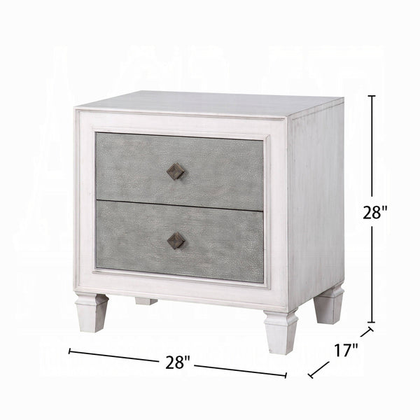 English Elm Two-tone 3-Drawer Nightstand with Round Tapered Legs, Spacious Storage & Weathered Oak Fronts for Bedrooms Antique White,Gray B016P256550