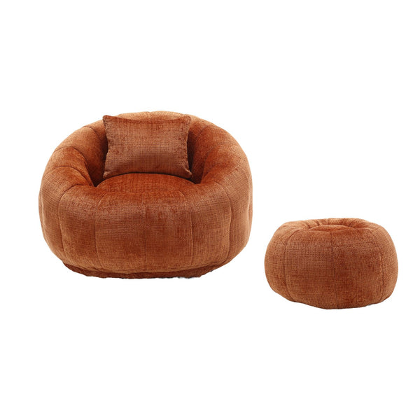English Elm COOLMORE Extra Large Round Chenille Bean Bag Chair with Deep Seat, High-Density Supportive Sponge Comfort Orange W1539P265268