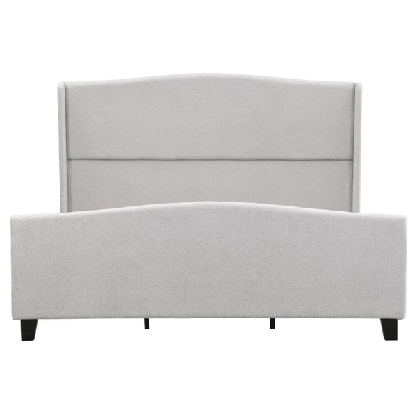 English Elm King Platform Bed Tall Upholstered Teddy Velvet Headboard Boutique Hotel Bedroom Style W1716P419749