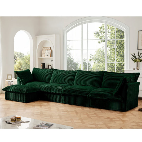 English Elm Slipcovered L-Shape Sectional Sofa Couch - Comfy 4-Seater With Green Corduroy, Deep Seating & Removable Covers W3041S00085-GIGA