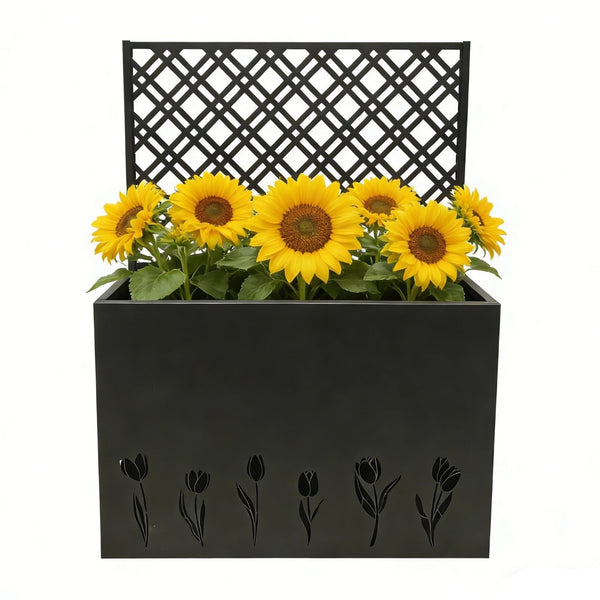English Elm Tall Galvanized Metal Raised Planter with Integrated Trellis Outdoor Privacy Screen W1586P455892