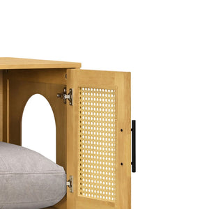 English Elm Lars Rubberwood Rattan Dog Crate Cabinet Stylish Pet Kennel for Living Room Natural N775P397559N