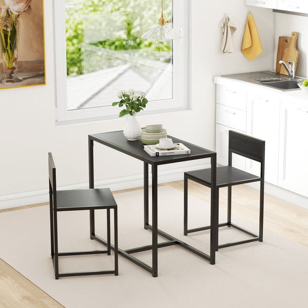 English Elm Homcom Industrial 3 Piece Dining Set Steel Legs Mdf Top Compact Kitchen Seating Black W2225P229082