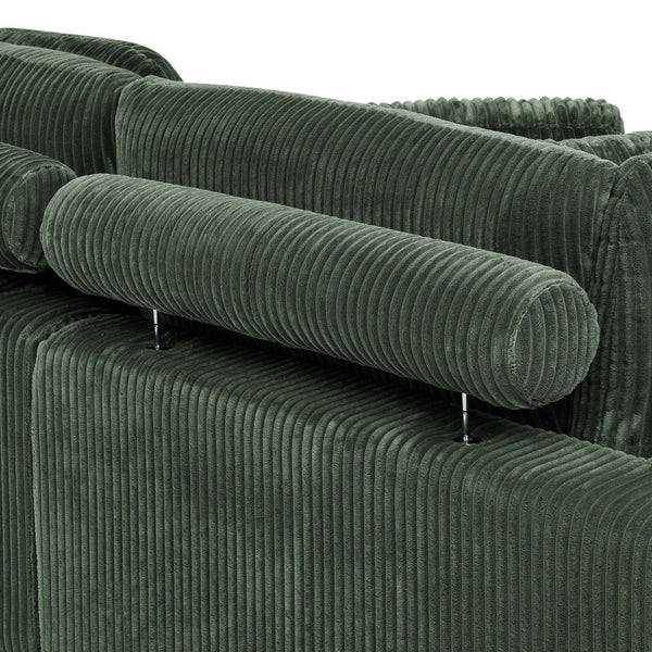 English Elm Large Corduroy Double Chaise Sectional Sofa with Lumbar Support for Spacious Living Rooms Dark Green B2748S00017