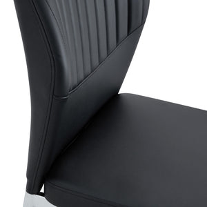 English Elm Luxury Simple Chair Set Of 4 - Elegant Black Pu Leather Dining Chairs With Stylish Silver Legs W1151P282690