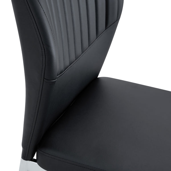 English Elm Luxury Simple Chair Set Of 4 - Elegant Black Pu Leather Dining Chairs With Stylish Silver Legs W1151P282690