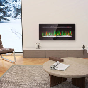 English Elm Homcom 40" Electric Fireplace With Remote Control - Modern Wall-Mounted Heater For Cozy Ambiance W2225P249834