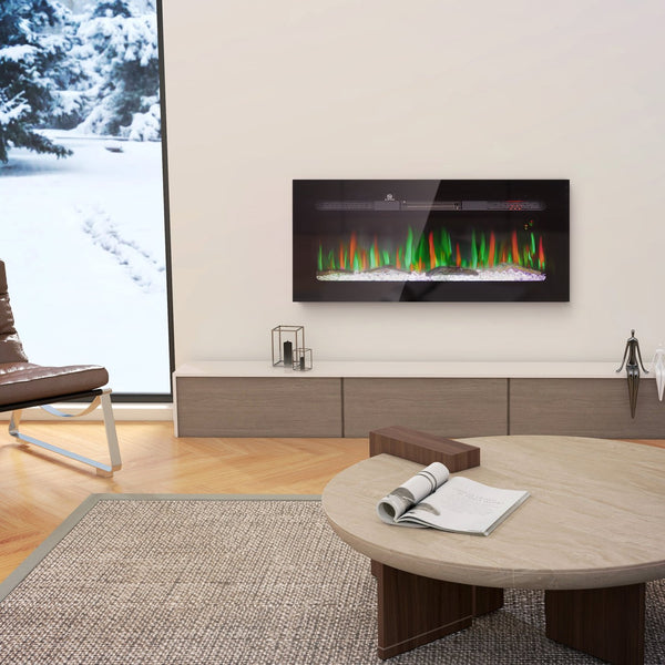 English Elm Homcom 40" Electric Fireplace With Remote Control - Modern Wall-Mounted Heater For Cozy Ambiance W2225P249834