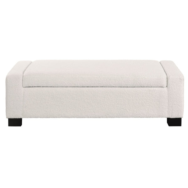 English Elm 50" Upholstered Storage Bench Textured Fabric Hinged Lid Birch Legs Bedroom Entryway N767P397108B