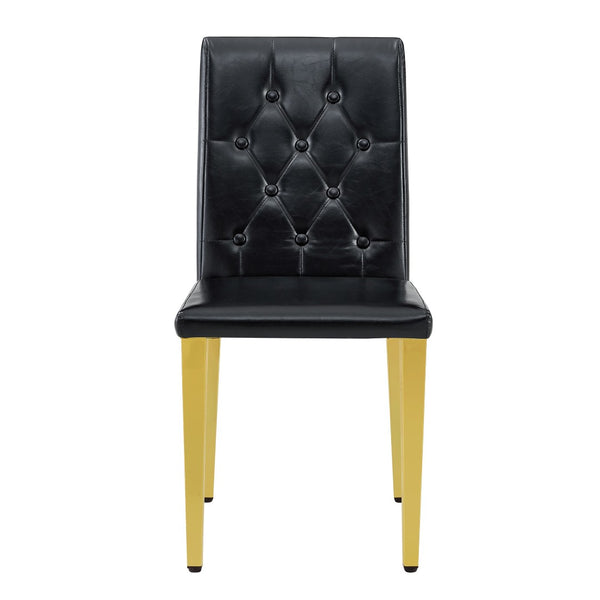 English Elm 4-piece Brown Suede Dining Chair Set with Tufted Back and Walnut Metal Legs Black+Gold W1151P361161