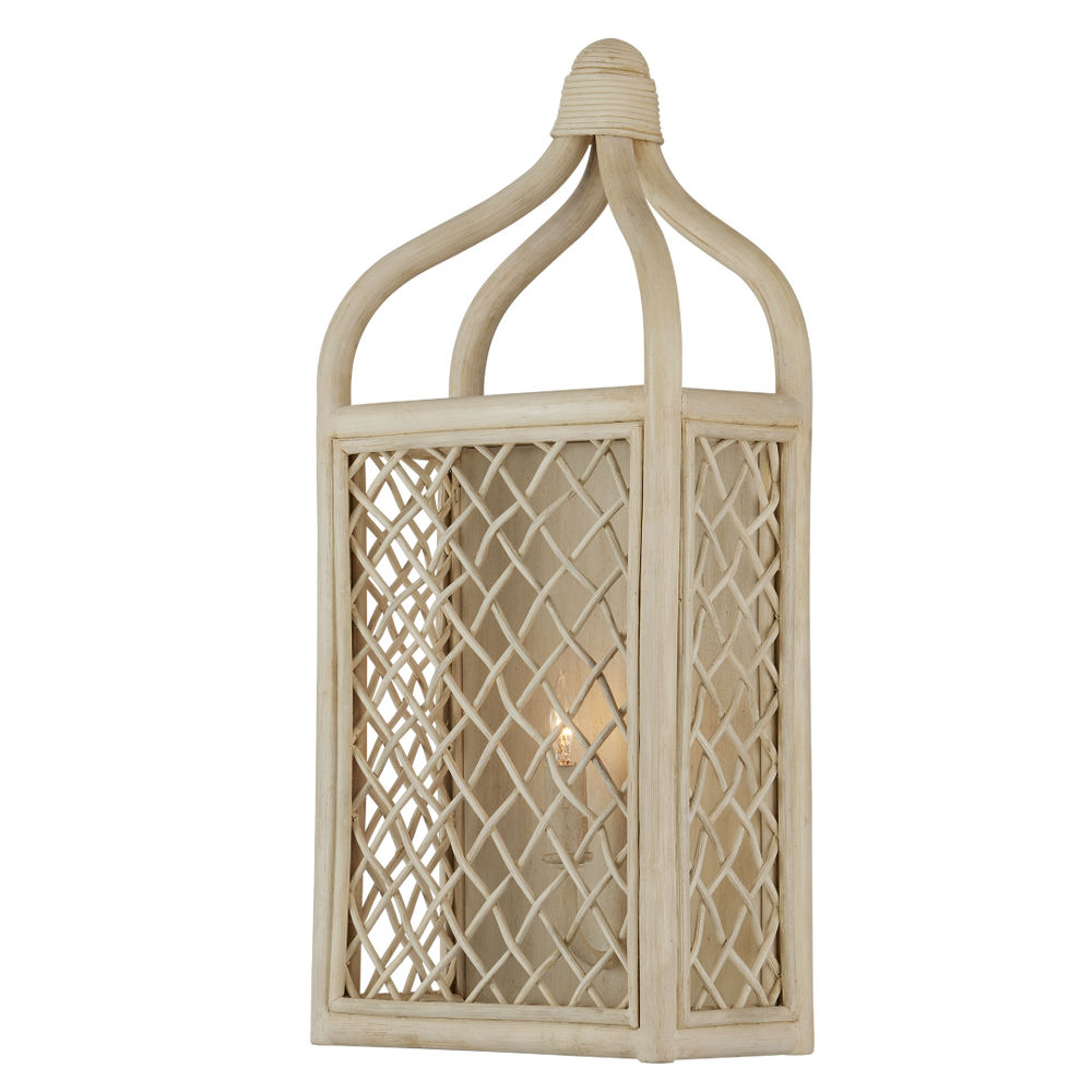 Wanstead Ivory Wall Sconce - Handcrafted Rattan Lantern with Antique Pearl Finish for Coastal Decor