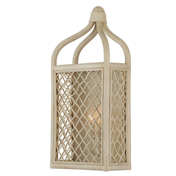 Wanstead Ivory Wall Sconce - Handcrafted Rattan Lantern with Antique Pearl Finish for Coastal Decor