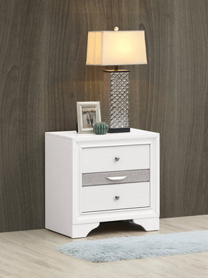 English Elm Madrid three-drawer nightstand with felt-lined top drawer, durable laminate wood grain finish and solid trim White 29 L x 29 W x 19 H B078P286066