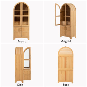 English Elm K&k Arched Farmhouse Pantry Cabinet Glass Doors Hidden Drawer Two Tone Kitchen Storage Natural N707S288969Y