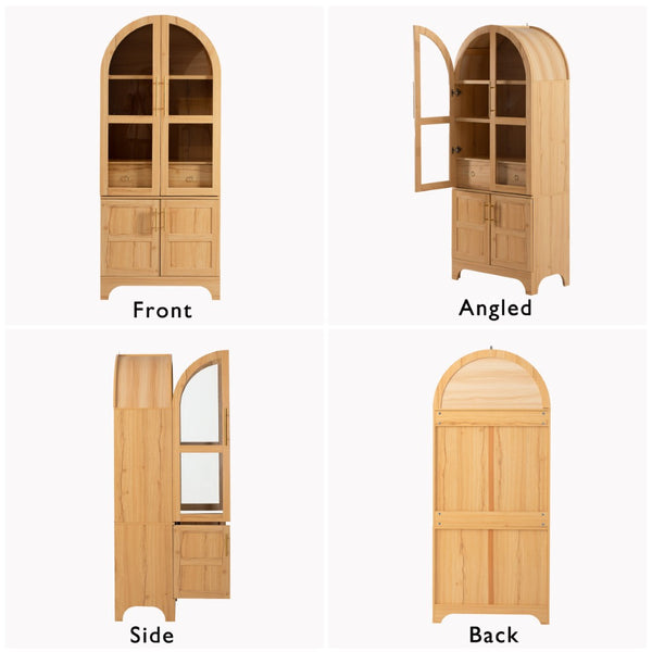 English Elm K&k Arched Farmhouse Pantry Cabinet Glass Doors Hidden Drawer Two Tone Kitchen Storage Natural N707S288969Y
