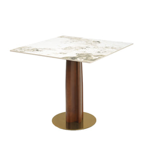 English Elm Modern Square Dining Table: Elegant Sintered Stone With Wooden Legs & Gold Base For Small Spaces W1535S00607