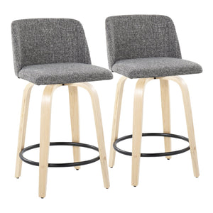 English Elm Toriano 24" Contemporary Fixed-Height Swivel Counter Stools Set of 2 — Padded Fabric Seat, Wood Legs, Built-In Metal Footrest Grey B202S00110