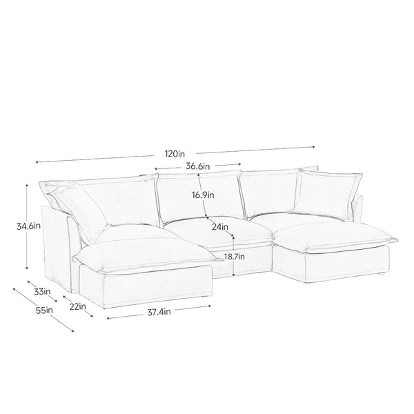 English Elm Slipcovered U-Shape Sectional Sofa – Luxurious Chenille Couch With Removable Covers & Modular Design W3041S00007-GIGA