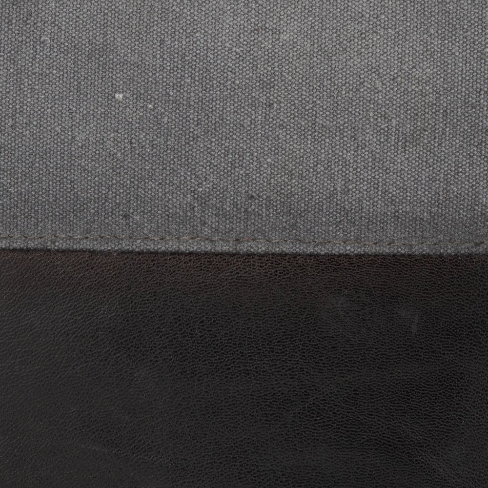 English Elm Cobbler Leather and Canvas Pouf Ottoman by LumiSource — Industrial Stitching, Recycled Cotton Fill, 20" Square Grey B202P223715