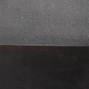 English Elm Cobbler Leather and Canvas Pouf Ottoman by LumiSource — Industrial Stitching, Recycled Cotton Fill, 20" Square Grey B202P223715