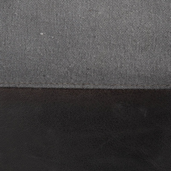 English Elm Cobbler Leather and Canvas Pouf Ottoman by LumiSource — Industrial Stitching, Recycled Cotton Fill, 20" Square Grey B202P223715