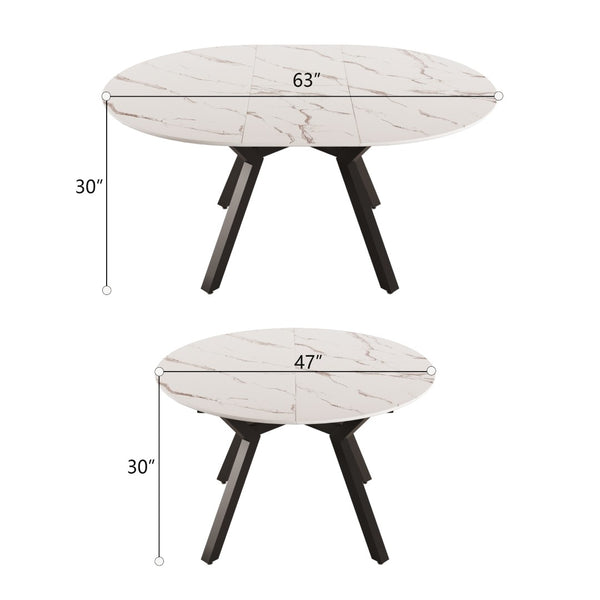 English Elm 47-63" Expandable Round Dining Set Mdf White Top Faux Leather Chairs for 6 Grey+White W3732S00064