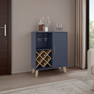English Elm Cave Blue & Walnut Low Bar Cabinet with Open Shelves, Compact Engineered Wood Storage for Home Bars B070P391788