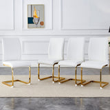 English Elm Luxury Simple Arch Chair - Set Of 4 White Pu Material High Resilience Dining Chair With Arched Metal Gold Leg.