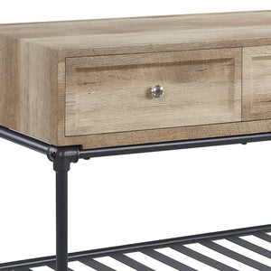 English Elm Brantley Rustic Sandy Gray Finish Coffee Table with Metal Pipe Frame, 1-Tier Shelf and Durable Top Oak 52.39 L x 22.5 W x 11.75 H B2726P244965